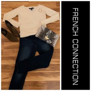 French Connection Cream V-neck Sweater